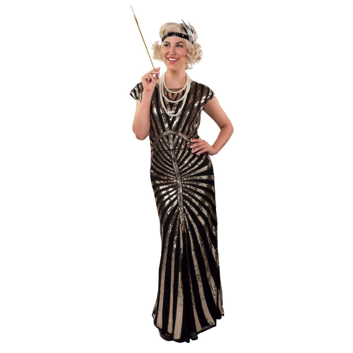 Costume charleston anni 20 paillettes lungo nero oro