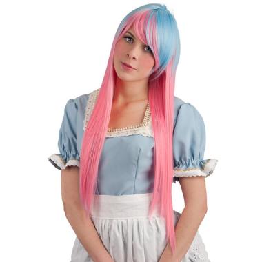 Parrucca rosa azzurra lusso liscia frangia