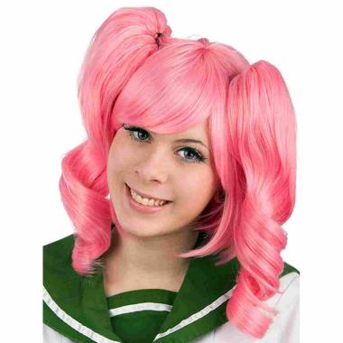 Parrucca rosa lusso liscia codini frangia