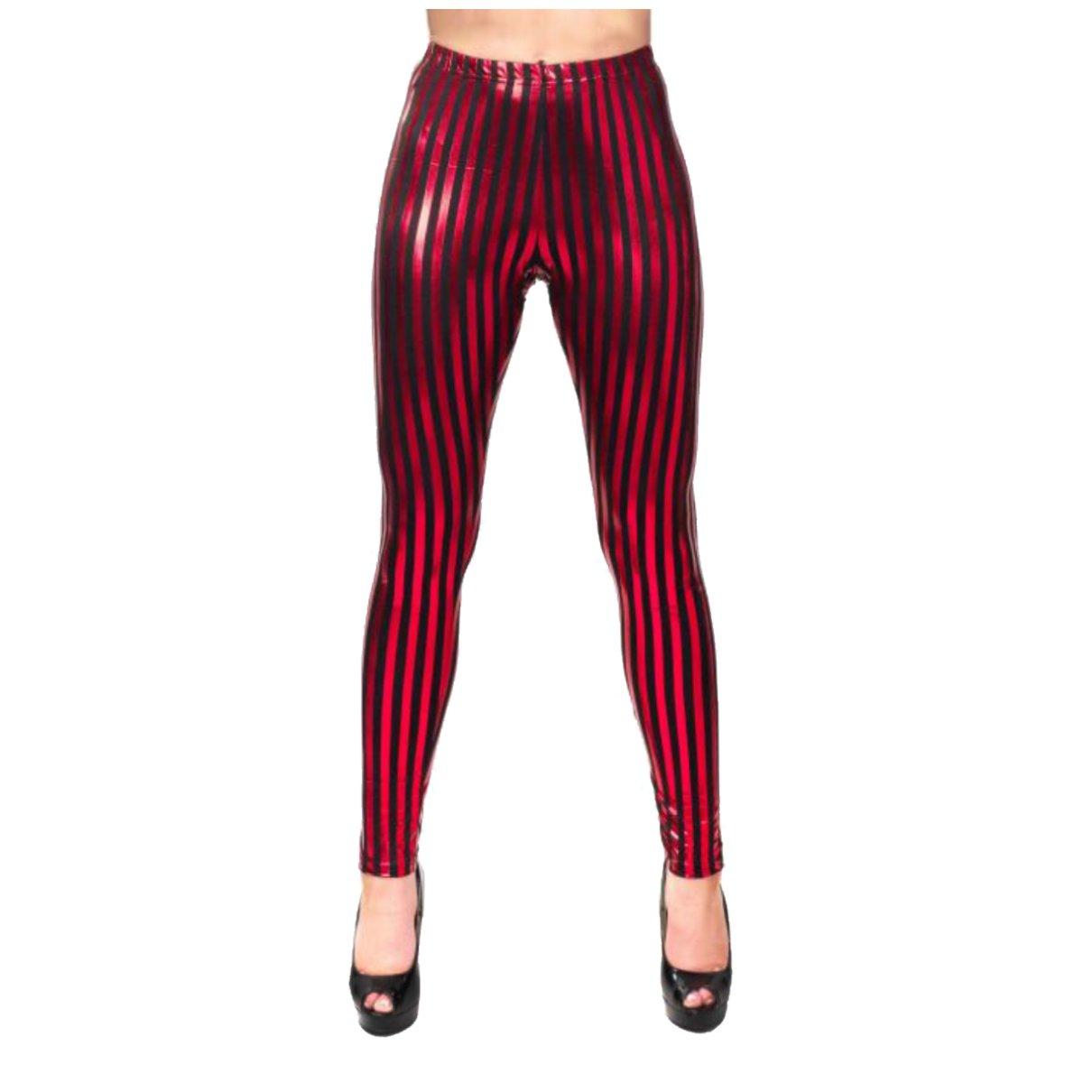 Leggins righe neri rossi lucidi elasticizzati