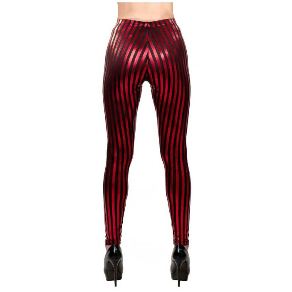 Leggins righe neri rossi lucidi elasticizzati