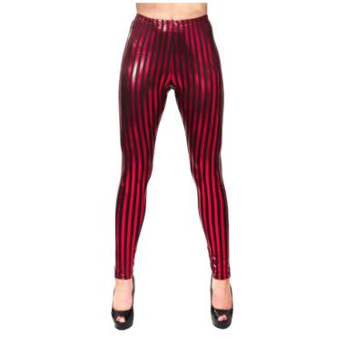 Leggins righe neri rossi lucidi elasticizzati