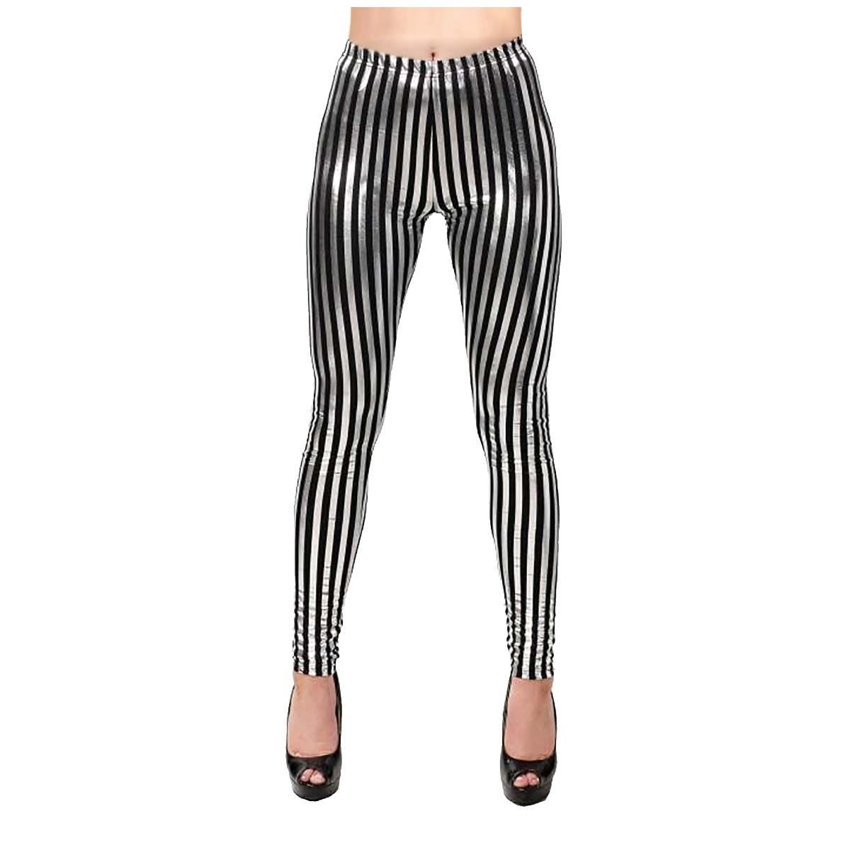 Leggins righe neri argento lucidi elasticizzati