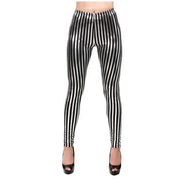 Leggins righe neri argento lucidi elasticizzati