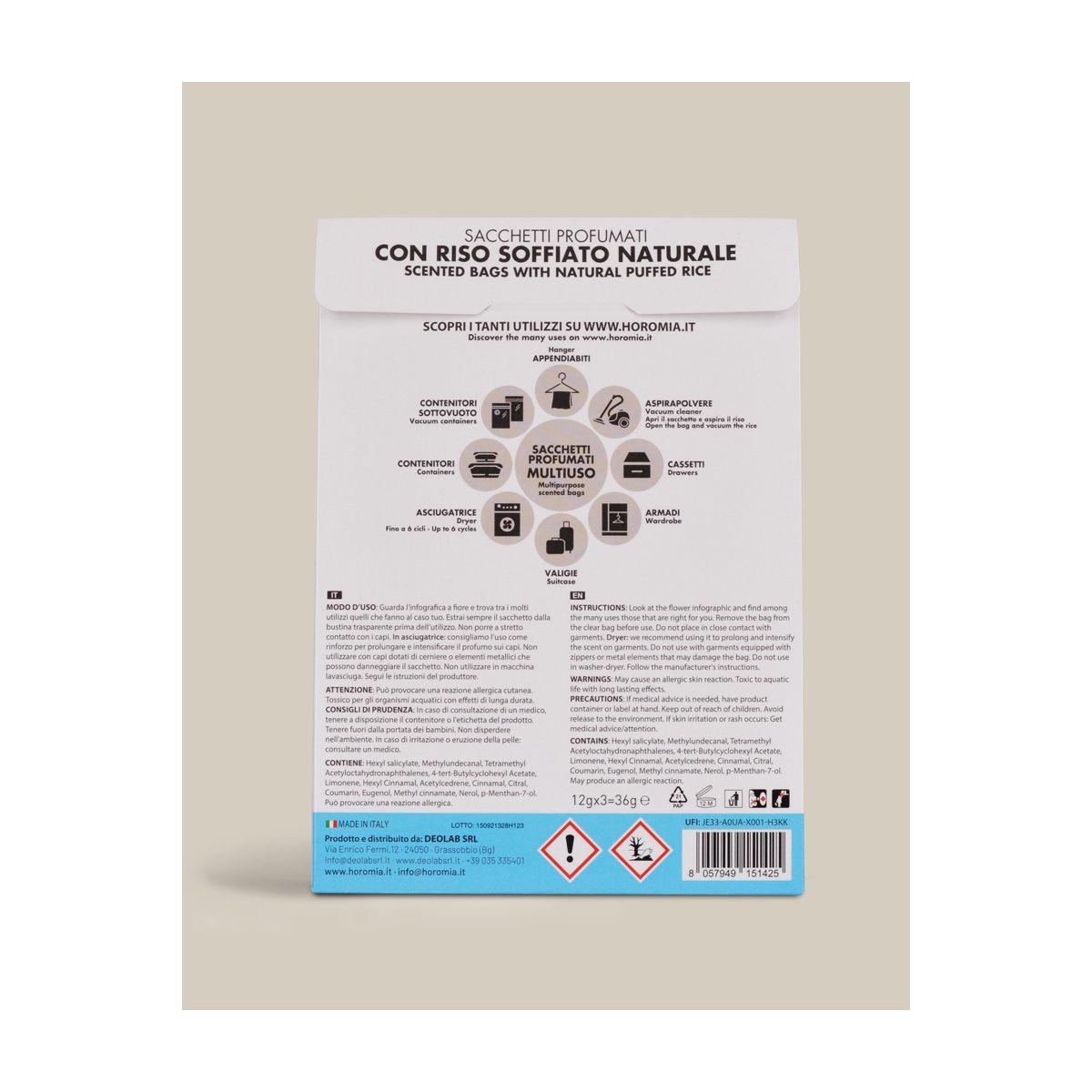 Sacchetti profumati horomia fresh cotton multiuso Set 3 pz
