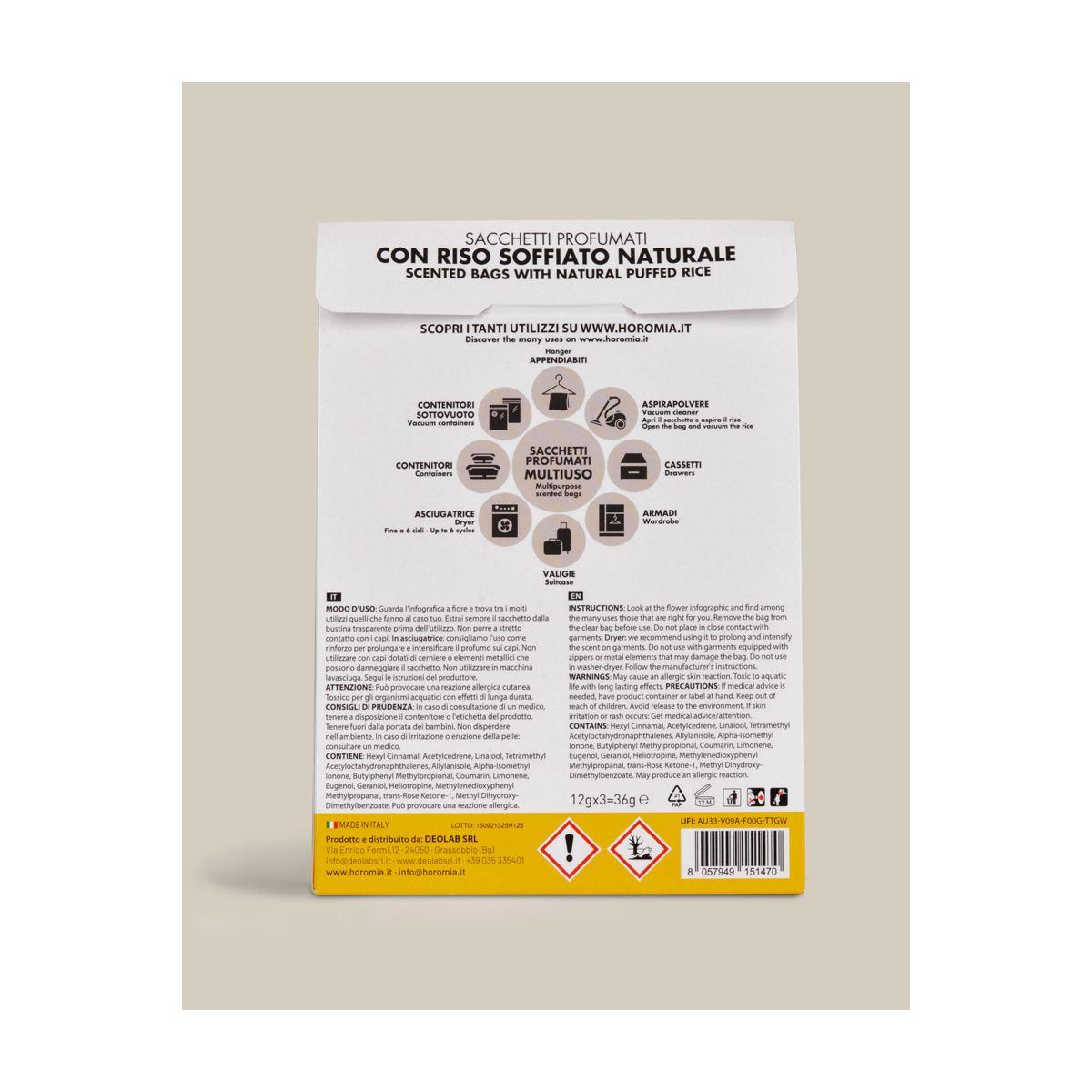 Sacchetti profumati horomia vaniglia mirra multiuso Set 3 pz