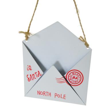Decorazione natalizia lettera postale metallo bianca 10 x 12 cm