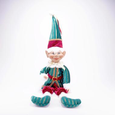 Elfo in tessuto seduto rosso verde 70 cm