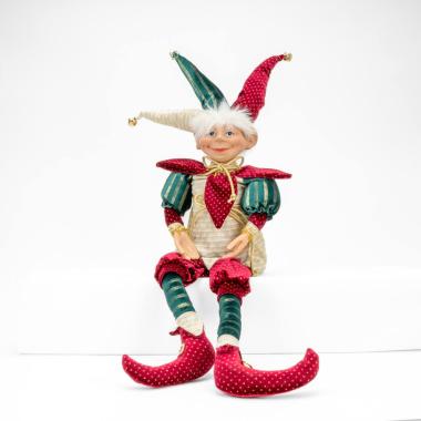 Elfo in tessuto seduto rosso verde 82 cm