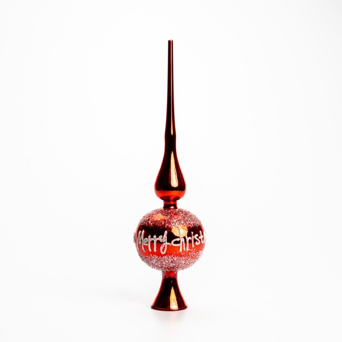 Puntale albero natale vetro rosso scritta 29 cm