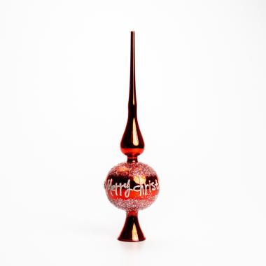 Puntale albero natale vetro rosso scritta 29 cm