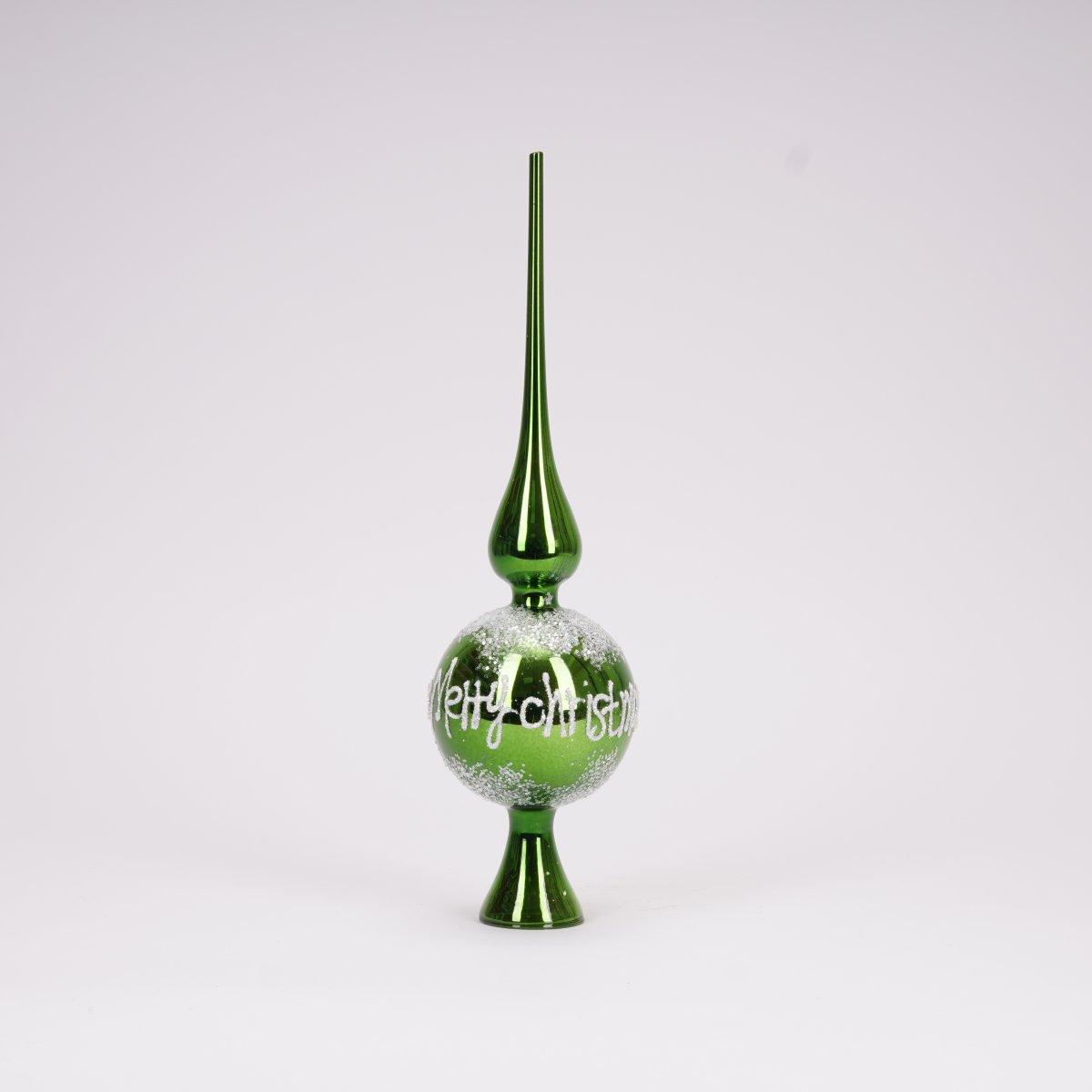 Puntale albero natale vetro verde scritta 29 cm