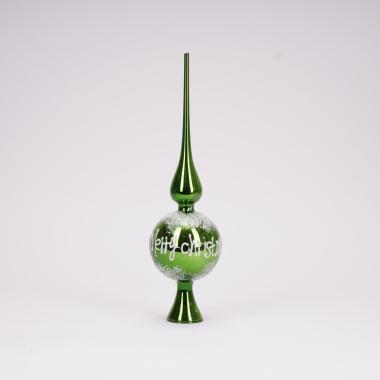 Puntale albero natale vetro verde scritta 29 cm