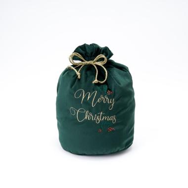Sacco natalizio velluto verde scritta 22 x 34 cm