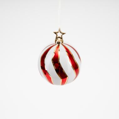 Pallina natalizia vetro luxury bianca rossa Ø 10 cm