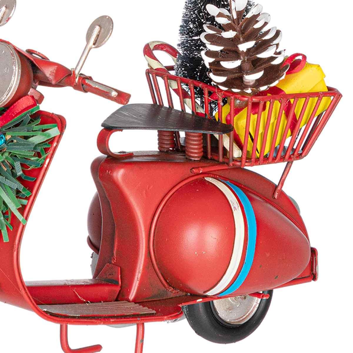 Decorazione natalizia vespa metallo rossa 17 x 12,7 cm