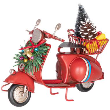 Decorazione natalizia vespa metallo rossa 17 x 12,7 cm