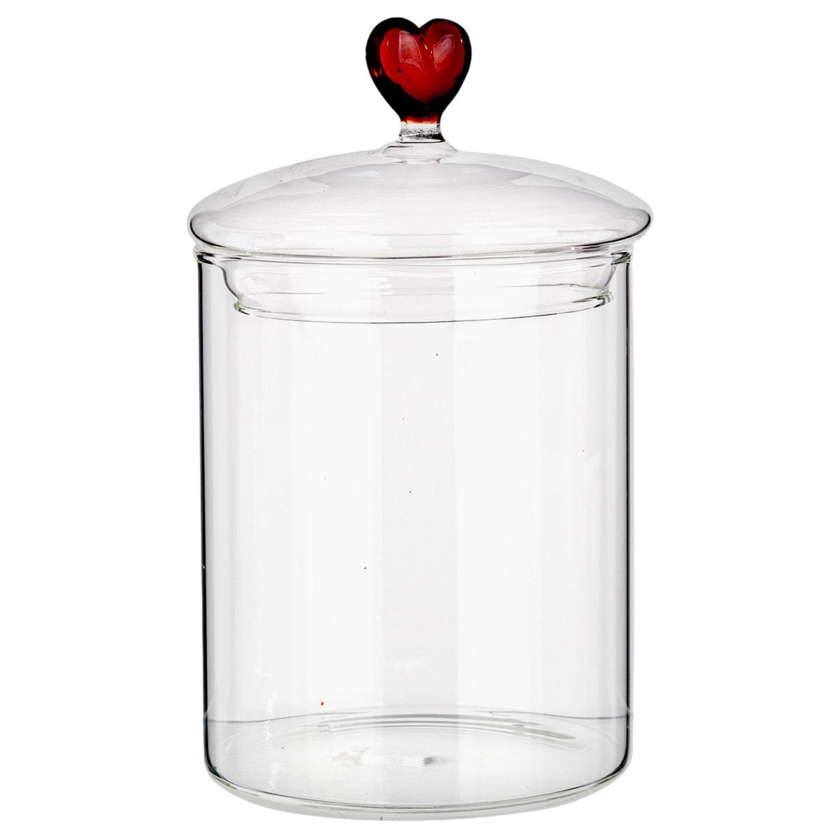 Barattolo vetro cuore rosso 16 cm