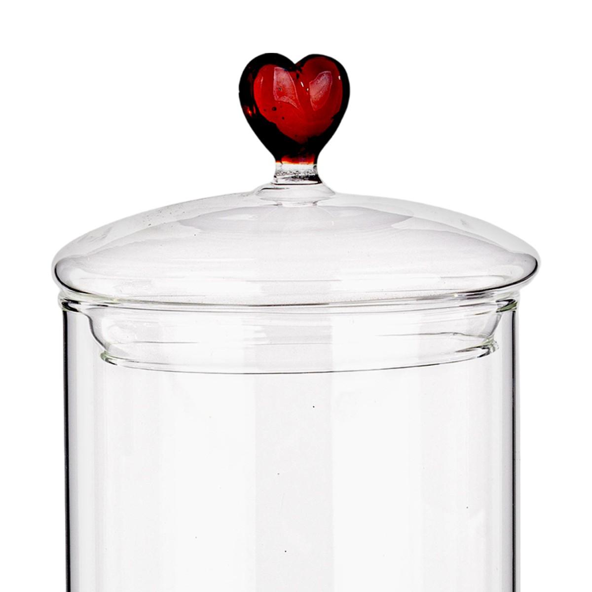 Barattolo vetro cuore rosso 16 cm