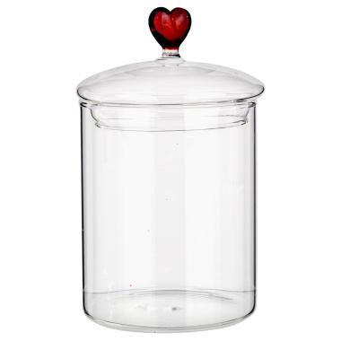 Barattolo vetro cuore rosso 16 cm