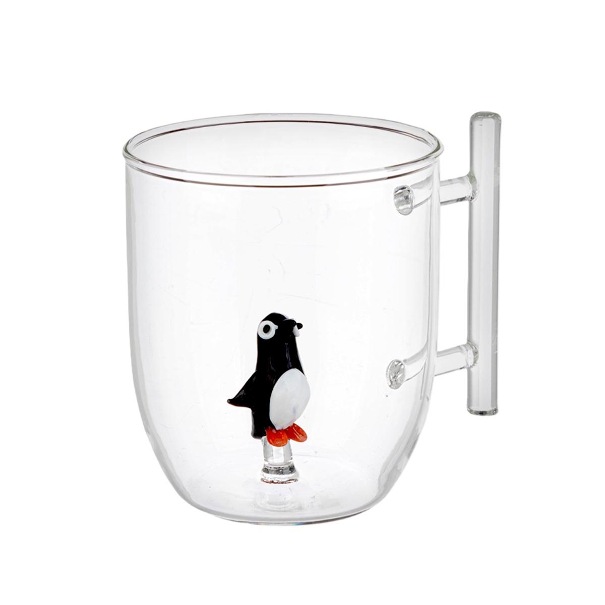 Tazza natalizia mug vetro pinguino manico Set 1 pz
