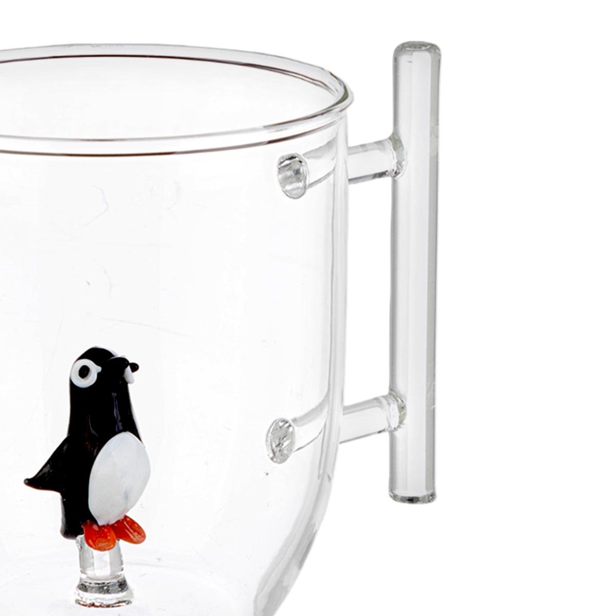 Tazza natalizia mug vetro pinguino manico Set 1 pz