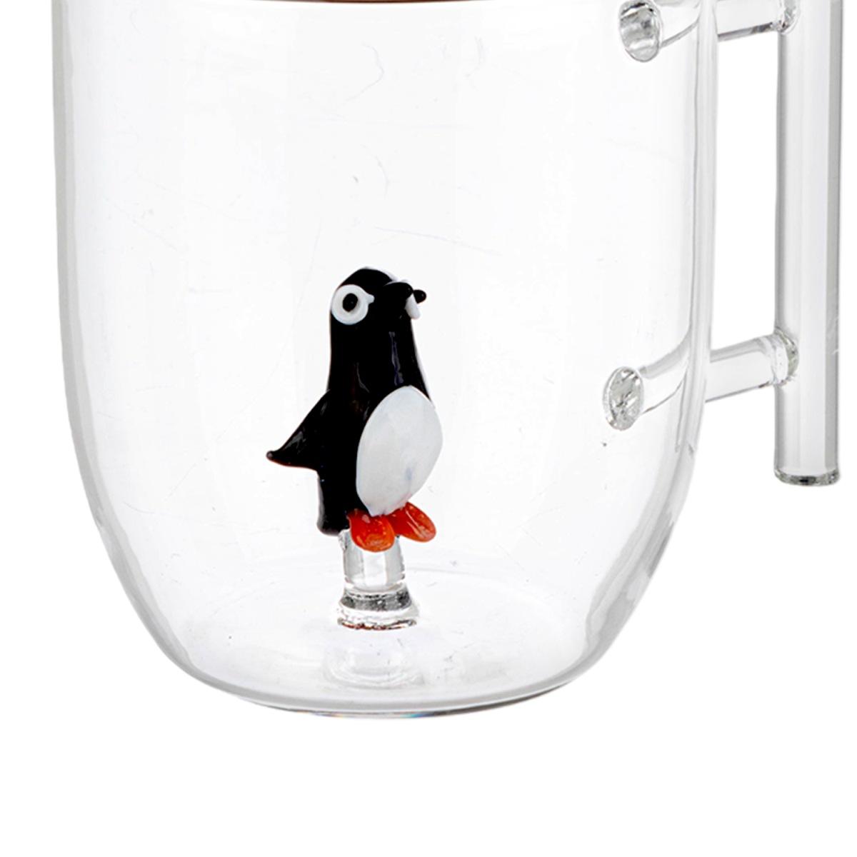 Tazza natalizia mug vetro pinguino manico Set 1 pz