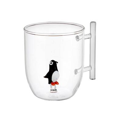 Tazza natalizia mug vetro pinguino manico Set 1 pz