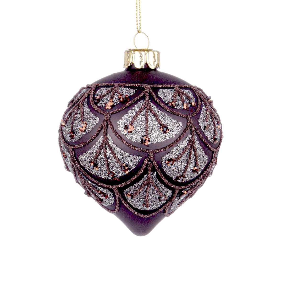 Pallina natalizia vetro cipolla nera decori bronzo 8 cm