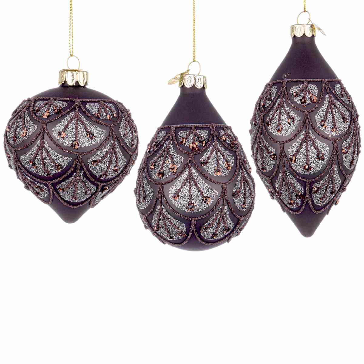 Pallina natalizia vetro cipolla nera decori bronzo 8 cm