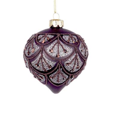 Pallina natalizia vetro cipolla nera decori bronzo 8 cm