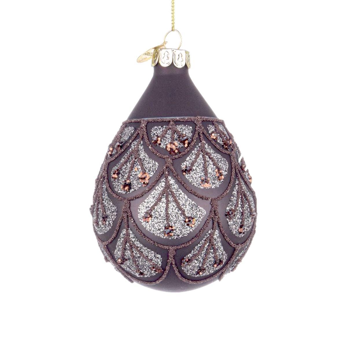 Pallina natalizia vetro goccia nera decori bronzo 10 cm