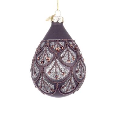 Pallina natalizia vetro goccia nera decori bronzo 10 cm