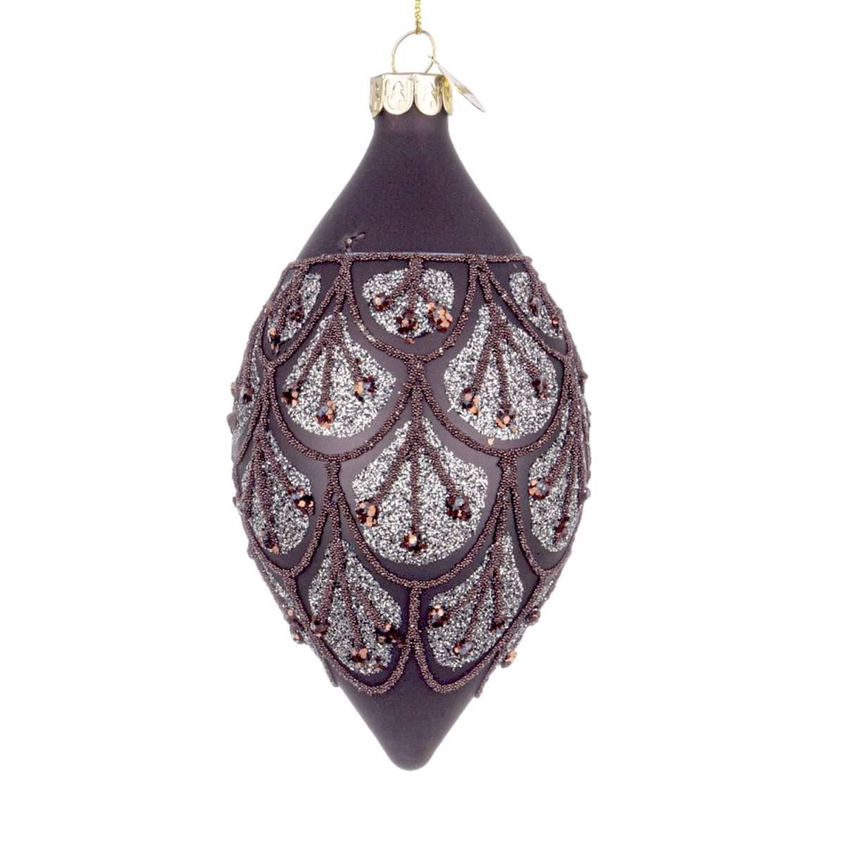 Pallina natalizia vetro goccia nera decori bronzo 13 cm