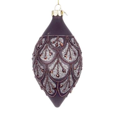 Pallina natalizia vetro goccia nera decori bronzo 13 cm