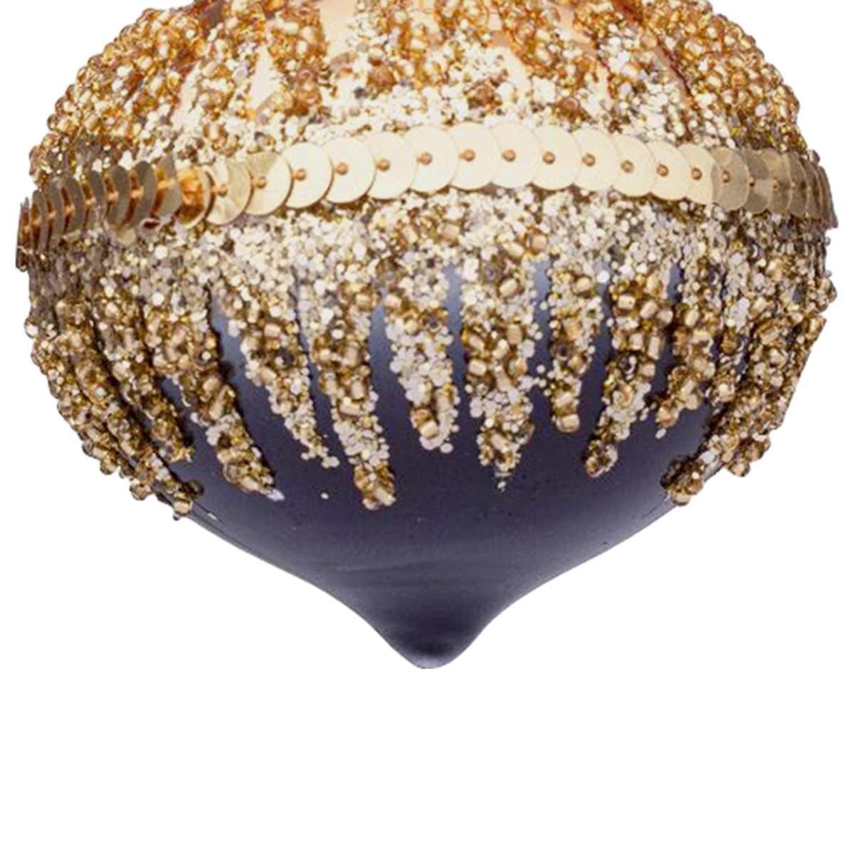 Pallina natalizia vetro cipolla nera oro glitter 8 cm