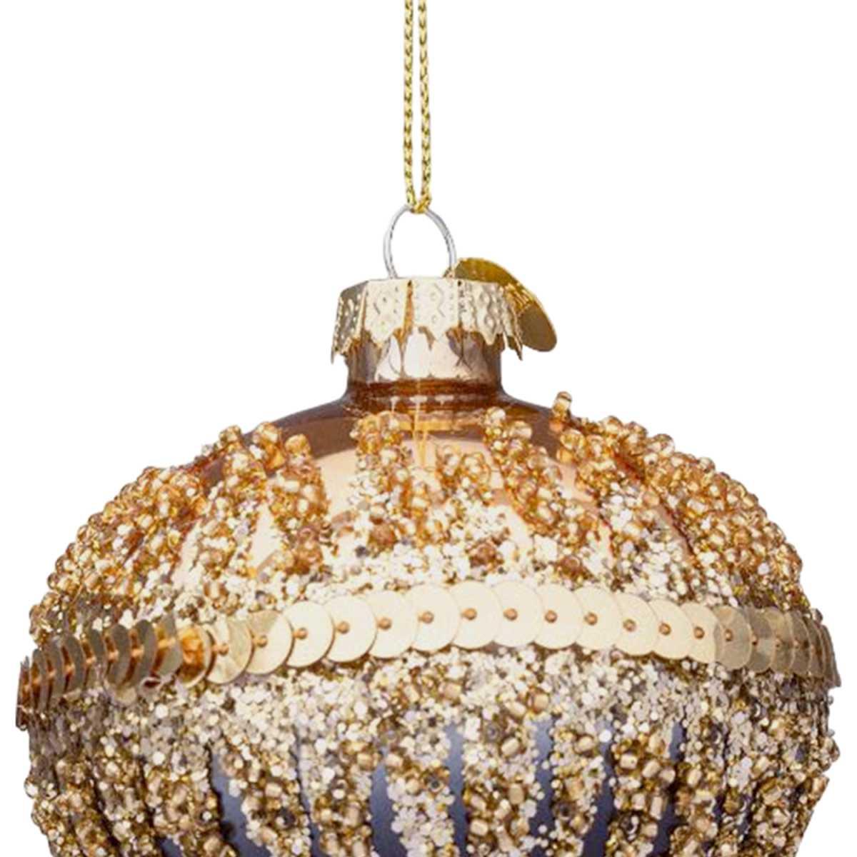 Pallina natalizia vetro cipolla nera oro glitter 8 cm