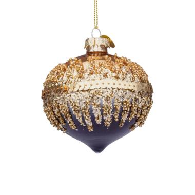 Pallina natalizia vetro cipolla nera oro glitter 8 cm