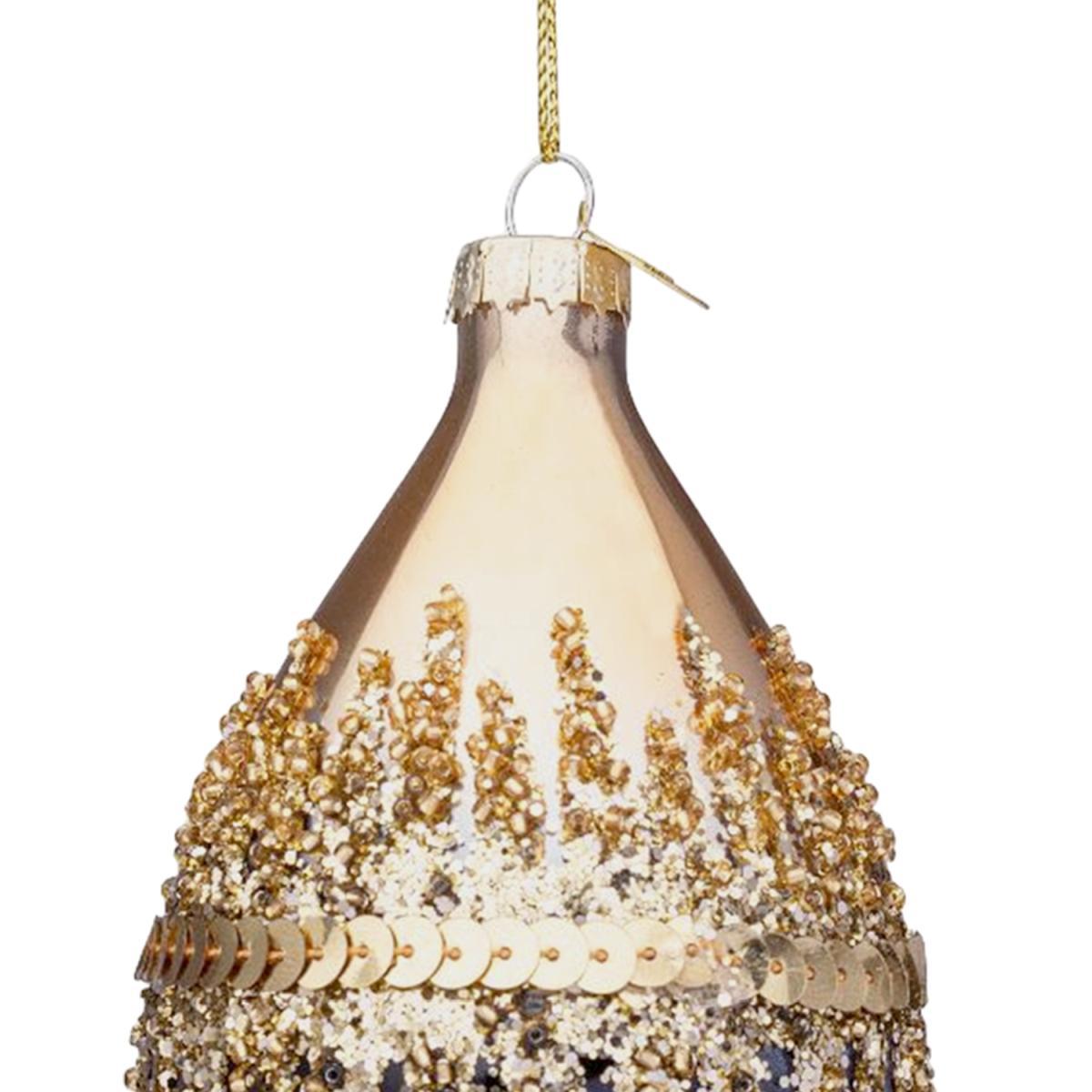 Pallina natalizia vetro goccia nera oro glitter 10 cm