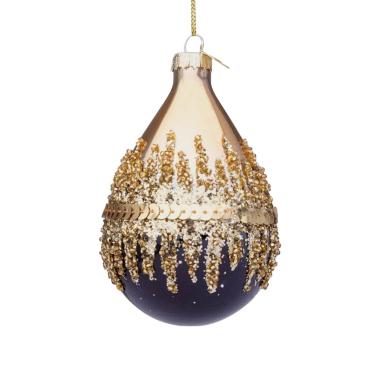 Pallina natalizia vetro goccia nera oro glitter 10 cm
