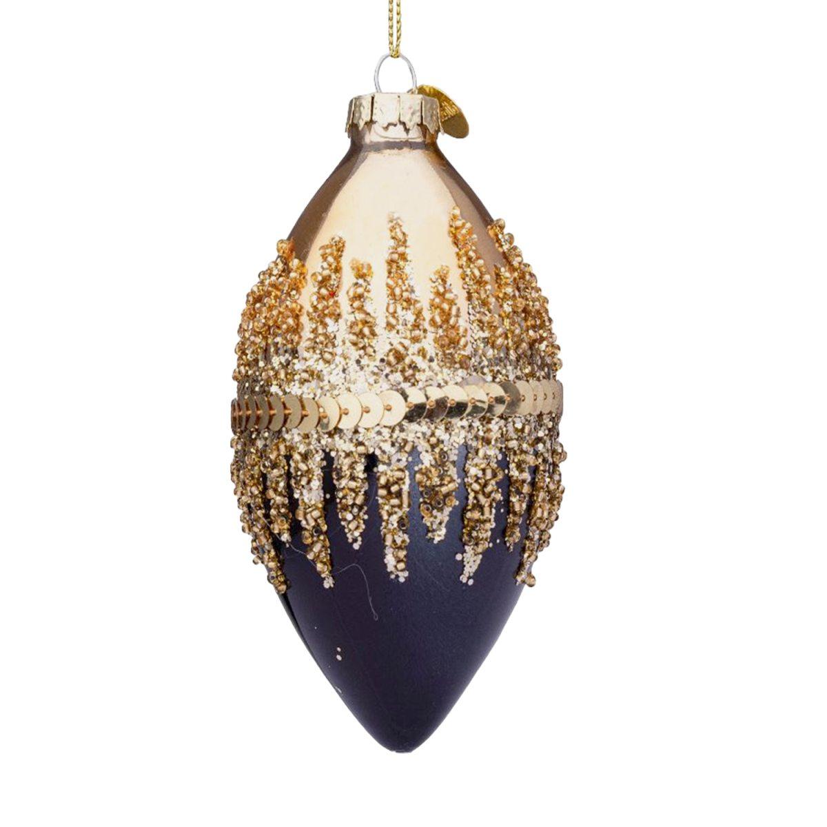 Pallina natalizia vetro goccia nera oro glitte 13 cm