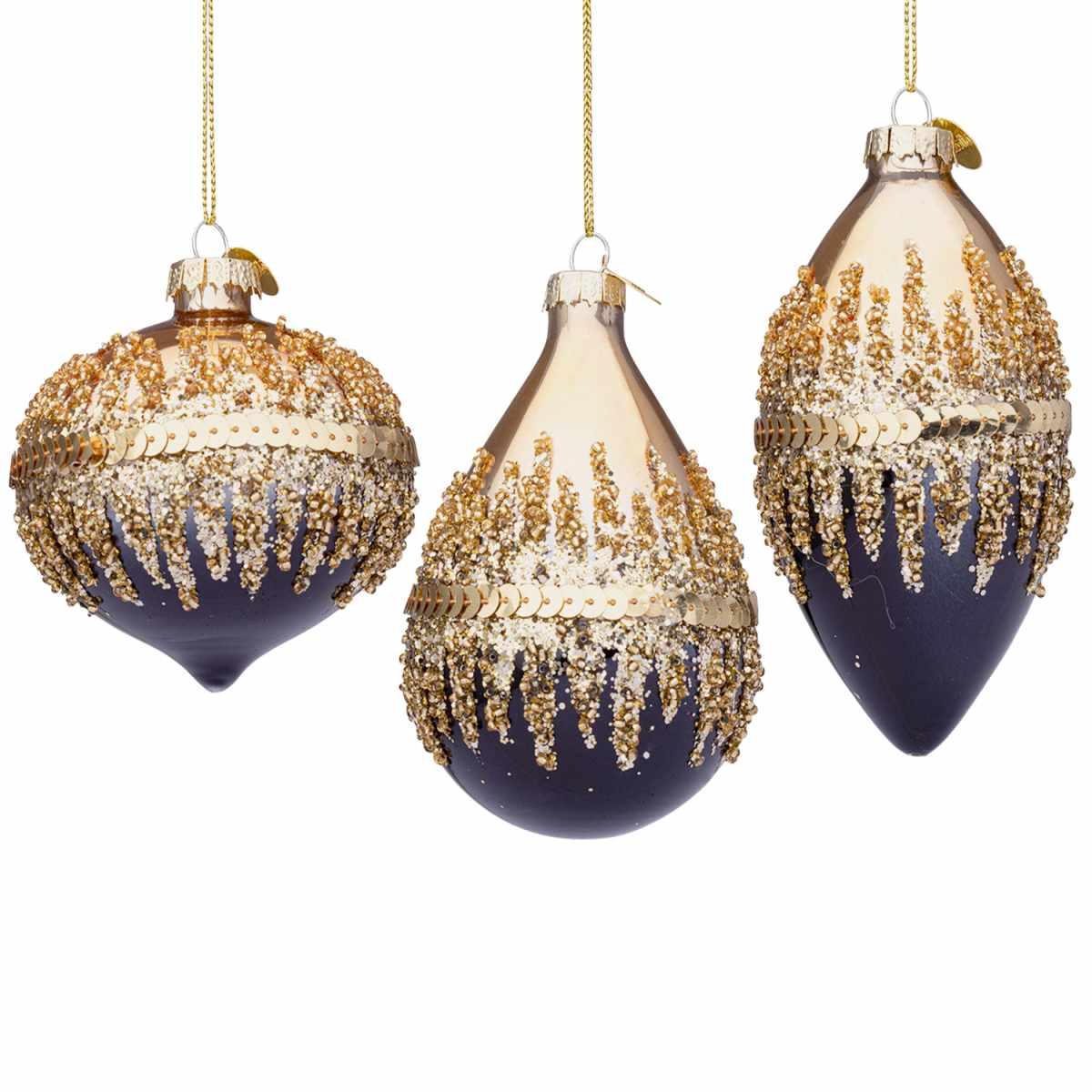 Pallina natalizia vetro goccia nera oro glitte 13 cm
