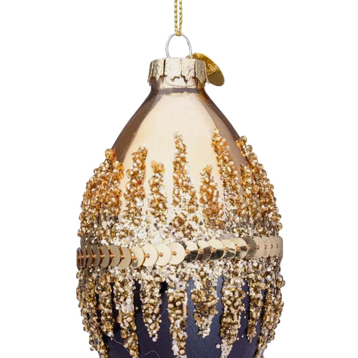 Pallina natalizia vetro goccia nera oro glitte 13 cm
