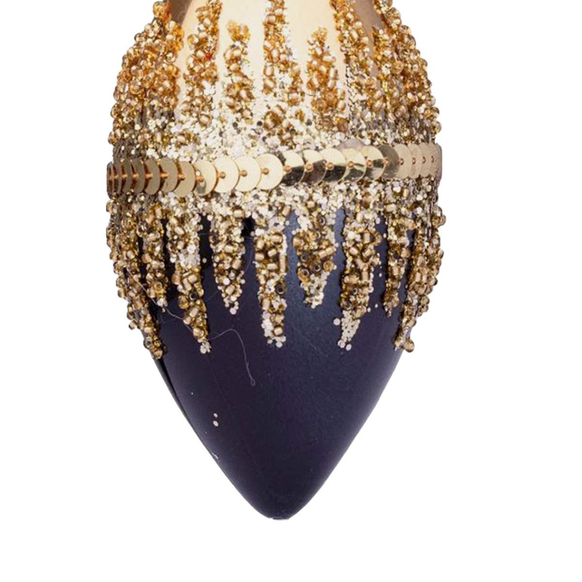 Pallina natalizia vetro goccia nera oro glitte 13 cm