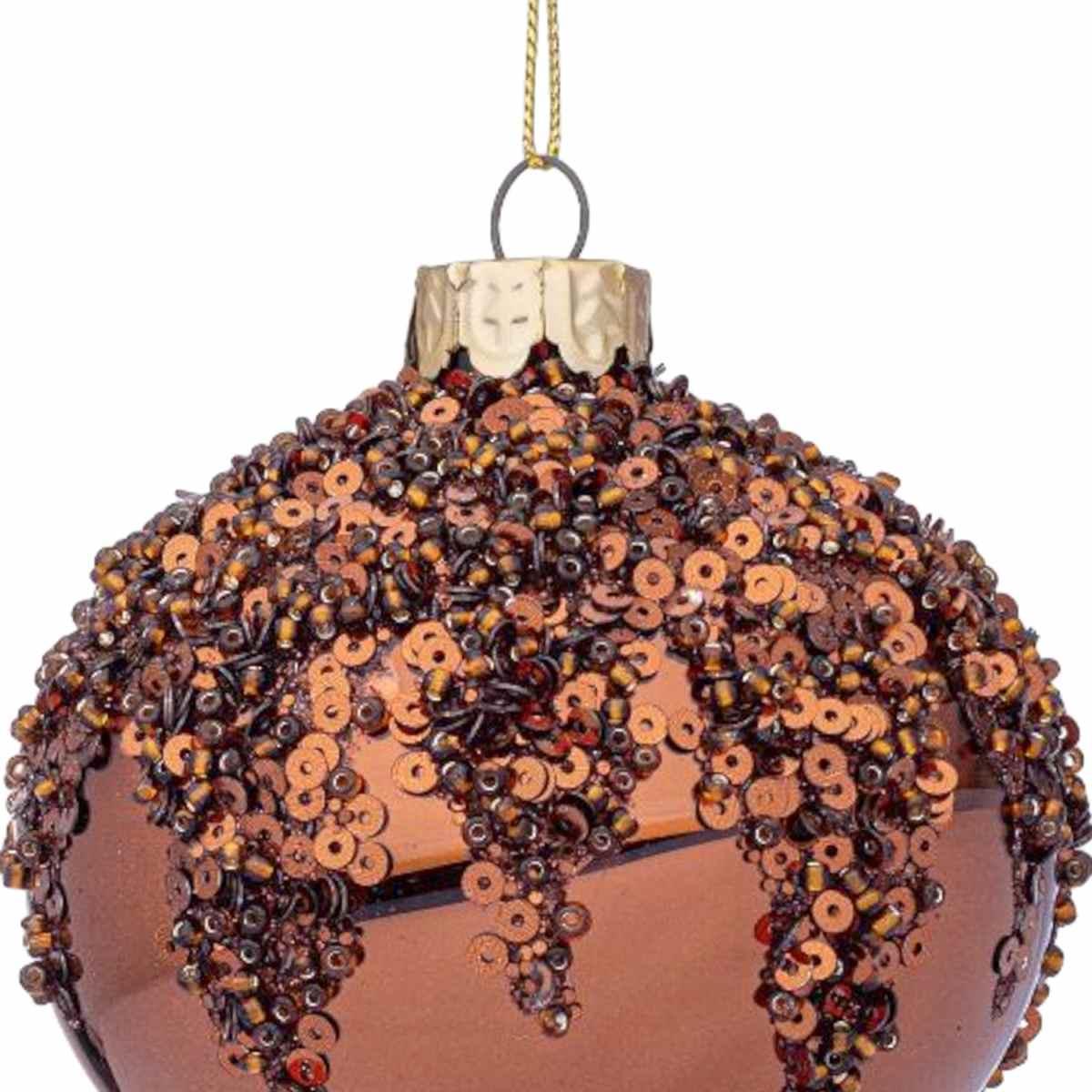 Pallina natalizia vetro cipolla bronzo paillettes 8 cm