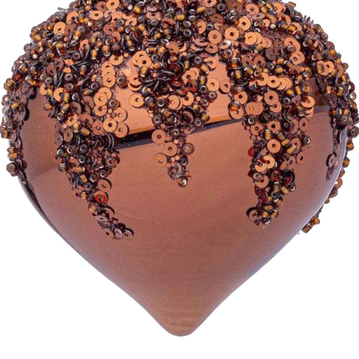 Pallina natalizia vetro cipolla bronzo paillettes 8 cm