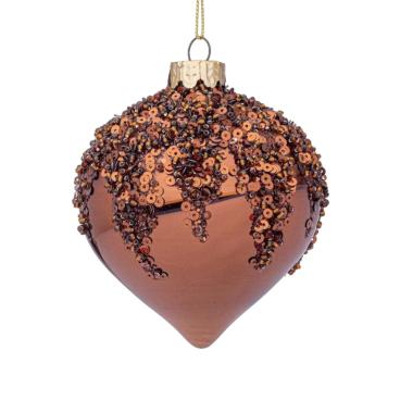 Pallina natalizia vetro cipolla bronzo paillettes 8 cm
