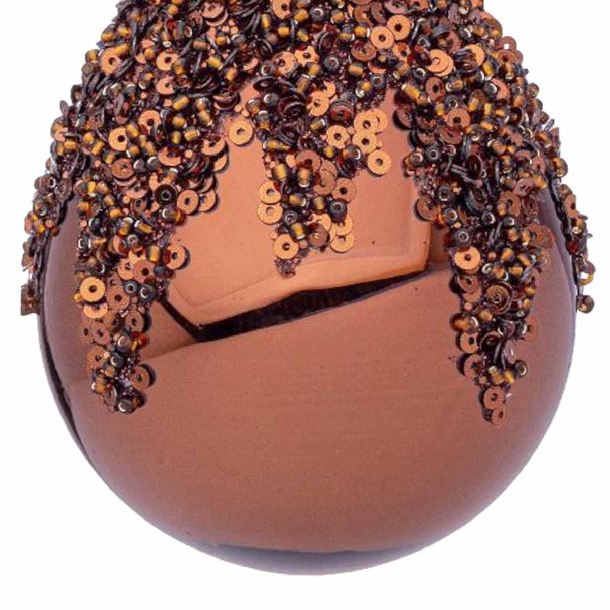 Pallina natalizia vetro goccia bronzo paillettes 10 cm