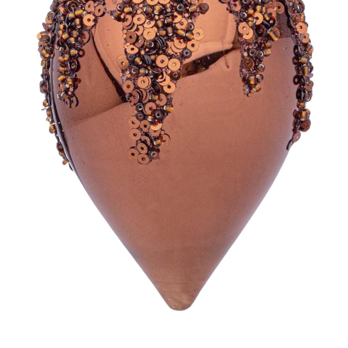Pallina natalizia vetro goccia bronzo paillettes 13 cm