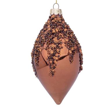 Pallina natalizia vetro goccia bronzo paillettes 13 cm